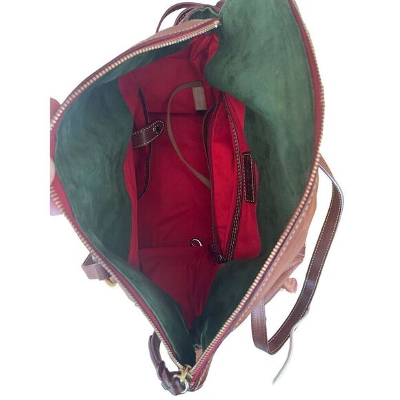 Dooney and Bourke Womens Brown Double Handle Leather Smith Florentine Satchel vi - Picture 6 of 10